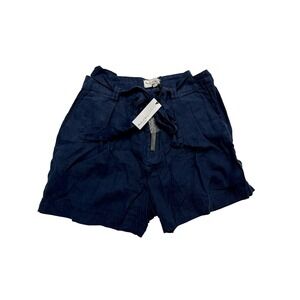 Michael Stars Shorts Womens Large Admiral Blue Bex Pleated Tie Waist Woven Linen